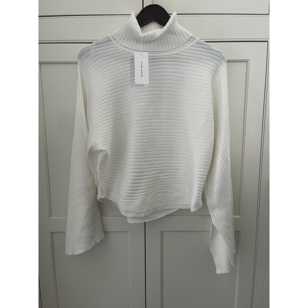 Pink Rose woman Sweater Sz. L white NWT